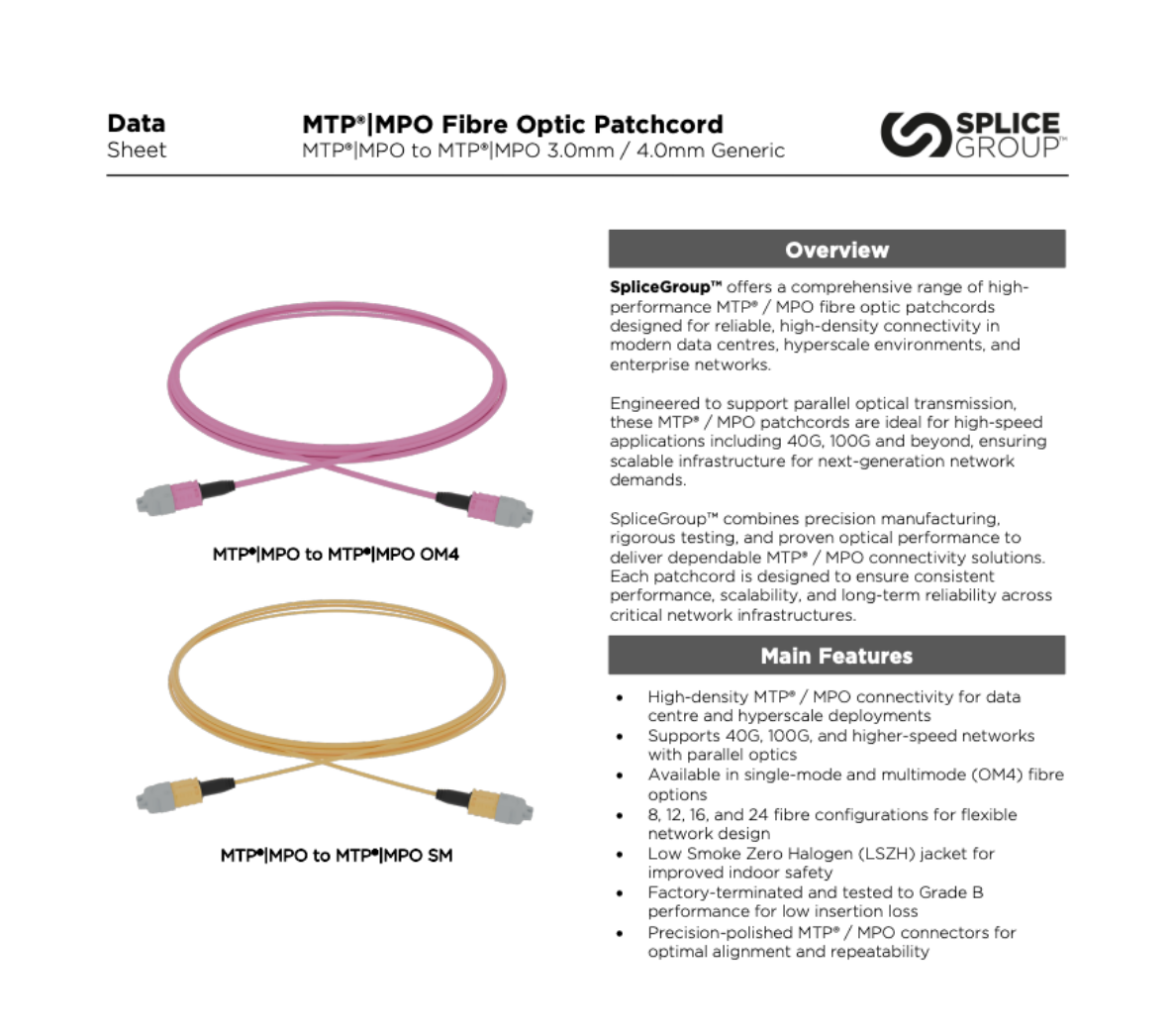 Splice Group SLDXA-2PX Series Fibre Optic Patch Cord | SpliceGroup